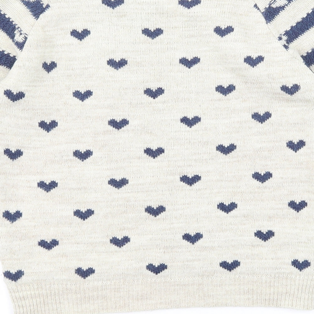 River Island Womens Beige Round Neck Geometric Acrylic Pullover Jumper Size 10 - Heart Pattern