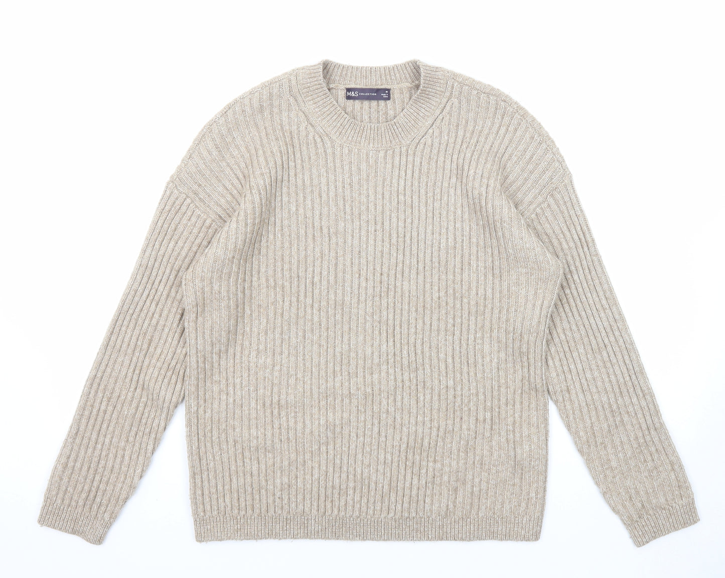 Marks and Spencer Womens Beige Round Neck Polyester Pullover Jumper Size M