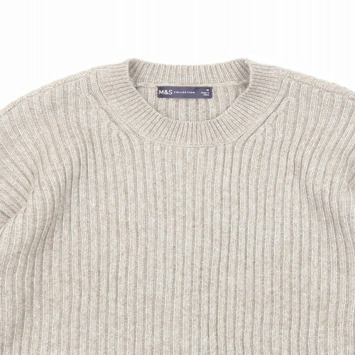 Marks and Spencer Womens Beige Round Neck Polyester Pullover Jumper Size M