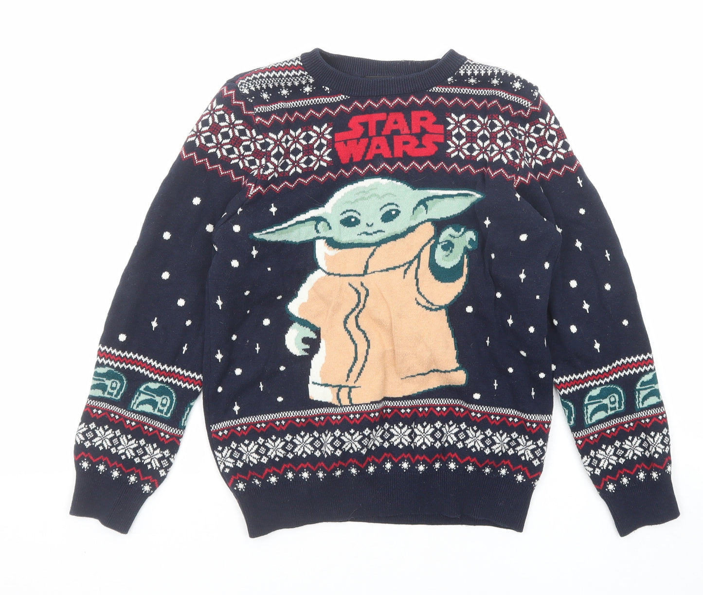 NEXT Boys Blue Crew Neck Fair Isle Cotton Pullover Jumper Size 9-10 Years Pullover - Star Wars