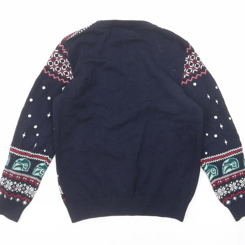 NEXT Boys Blue Crew Neck Fair Isle Cotton Pullover Jumper Size 9-10 Years Pullover - Star Wars
