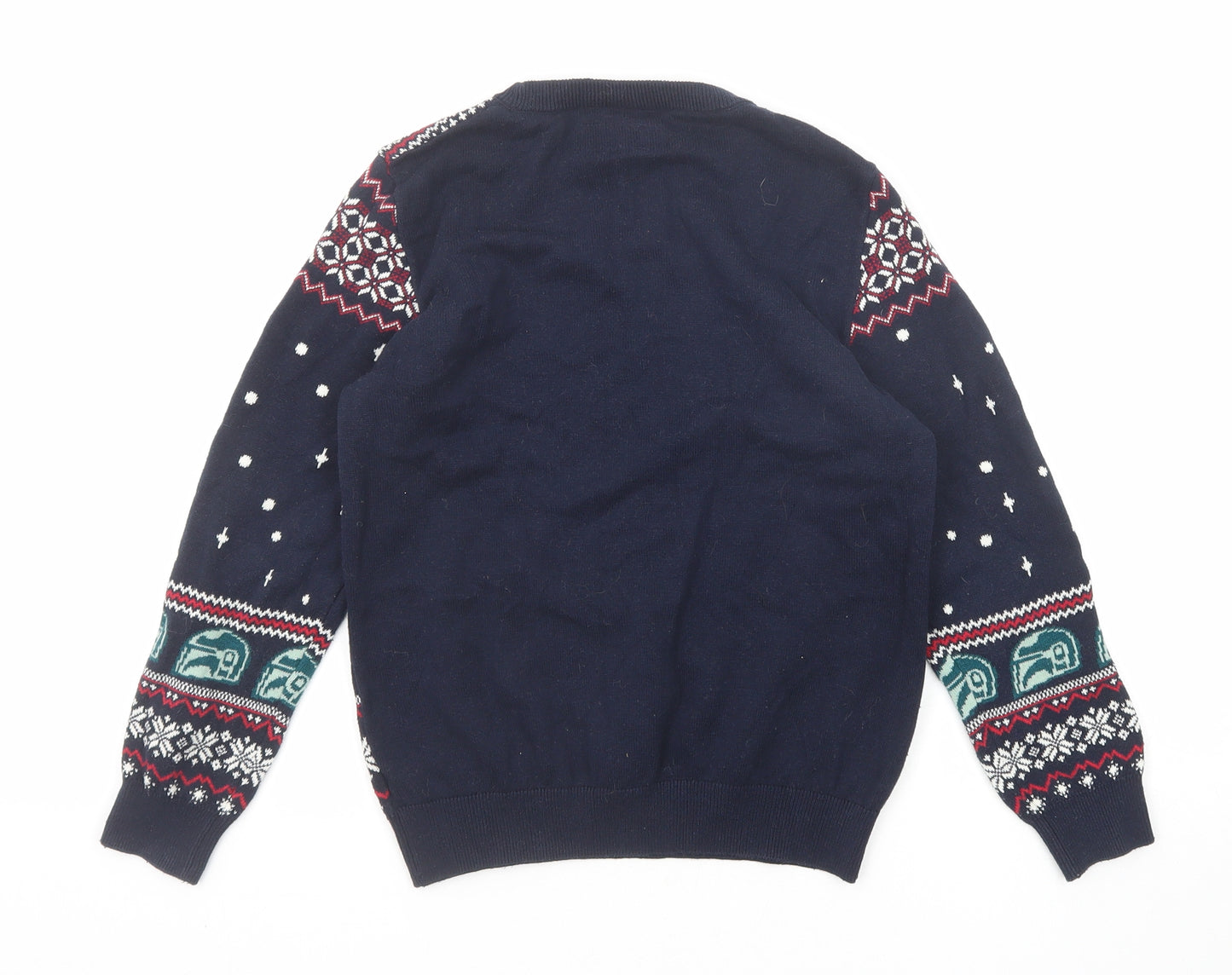 NEXT Boys Blue Crew Neck Fair Isle Cotton Pullover Jumper Size 9-10 Years Pullover - Star Wars