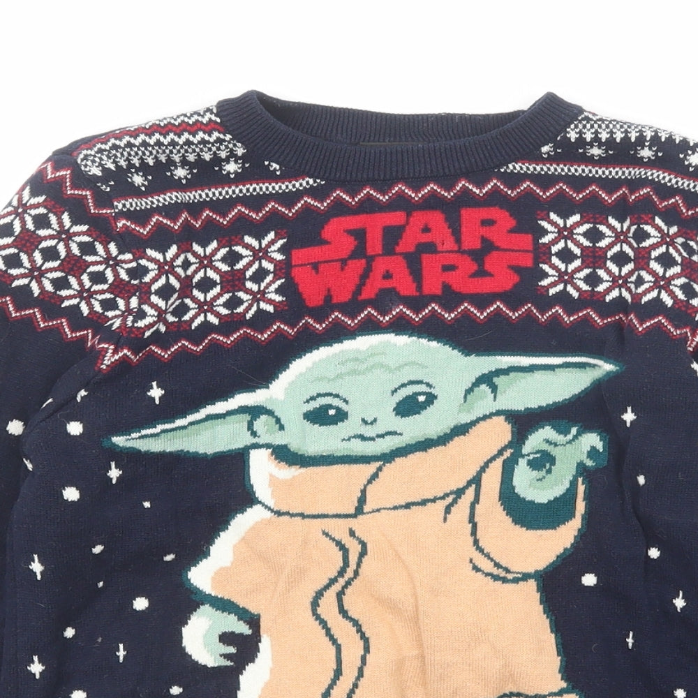 NEXT Boys Blue Crew Neck Fair Isle Cotton Pullover Jumper Size 9-10 Years Pullover - Star Wars