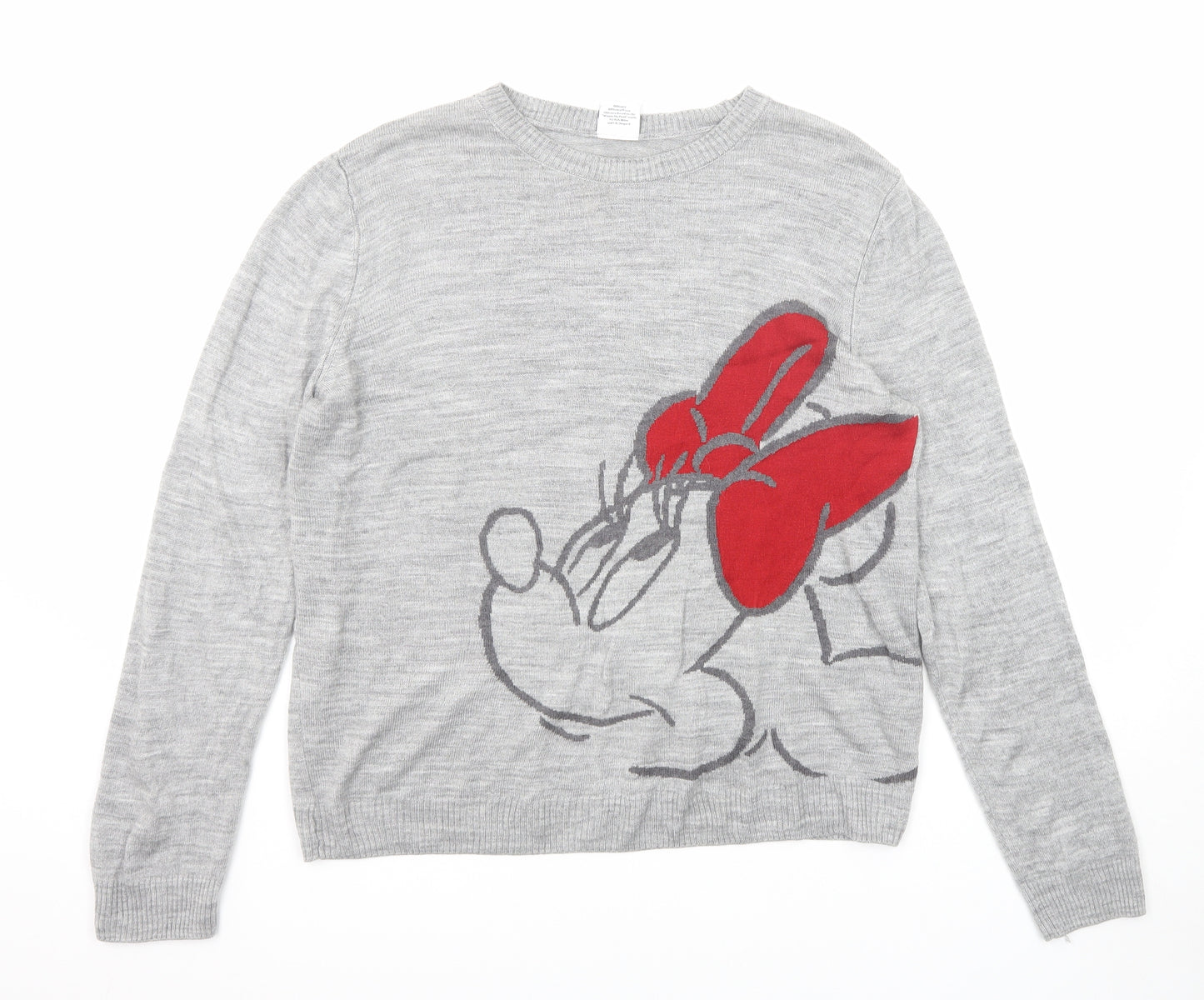 Disney Womens Grey Round Neck Acrylic Pullover Jumper Size 14 - Minnie Mouse