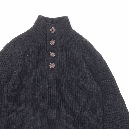 Burton Mens Blue High Neck Acrylic Henley Jumper Size S Long Sleeve