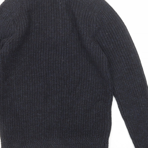 Burton Mens Blue High Neck Acrylic Henley Jumper Size S Long Sleeve
