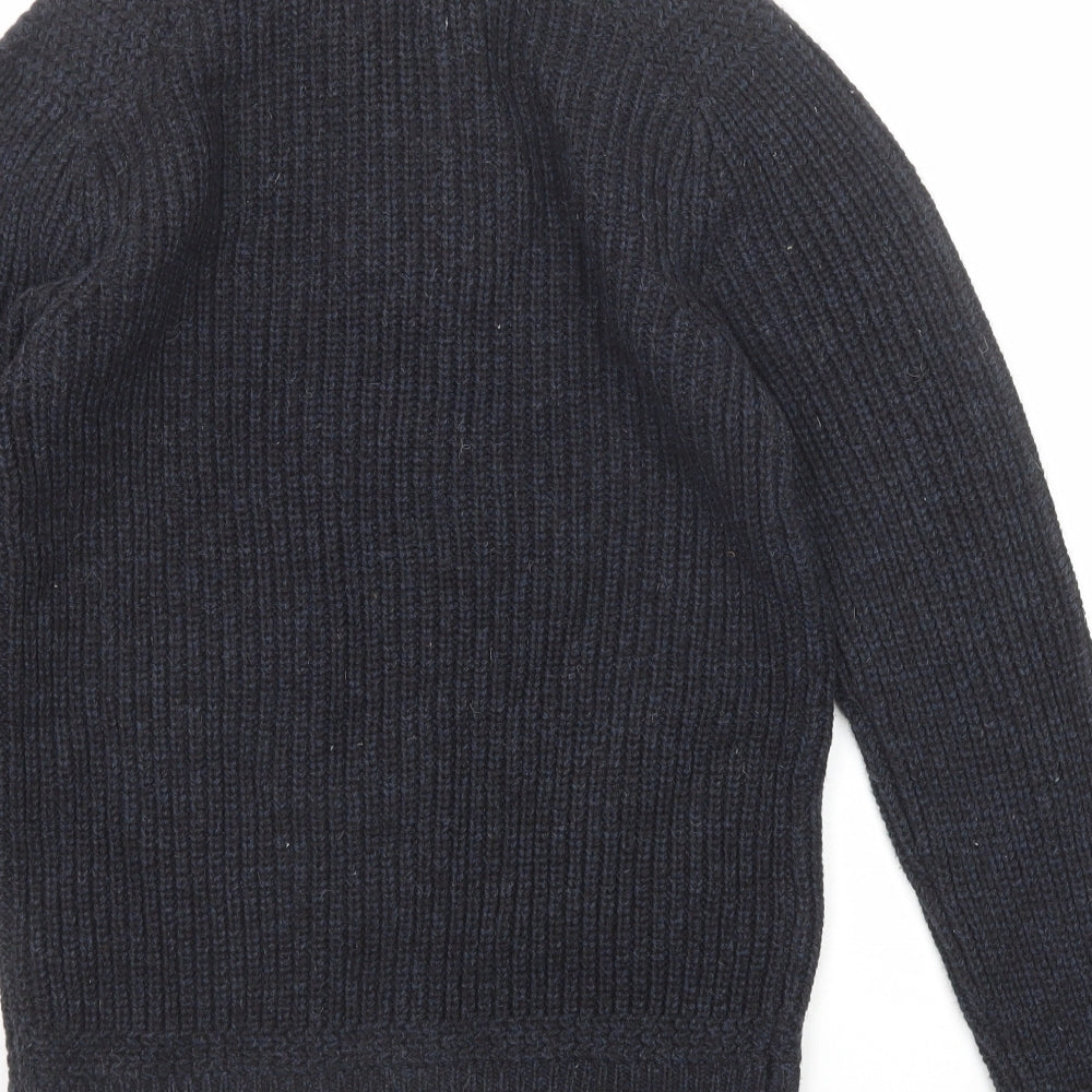 Burton Mens Blue High Neck Acrylic Henley Jumper Size S Long Sleeve