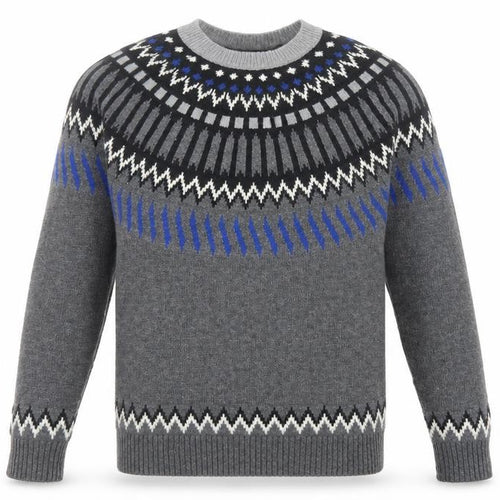 Mango Mens Grey Round Neck Fair Isle Wool Pullover Jumper Size S Long Sleeve