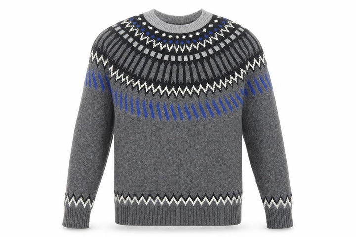 Mango Mens Grey Round Neck Fair Isle Wool Pullover Jumper Size S Long Sleeve