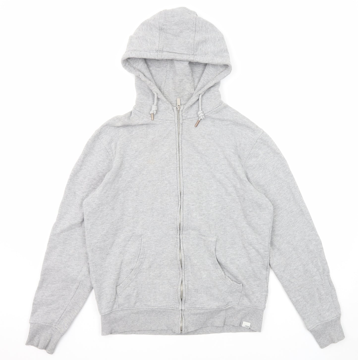 !Solid Mens Grey Cotton Full Zip Hoodie Size M
