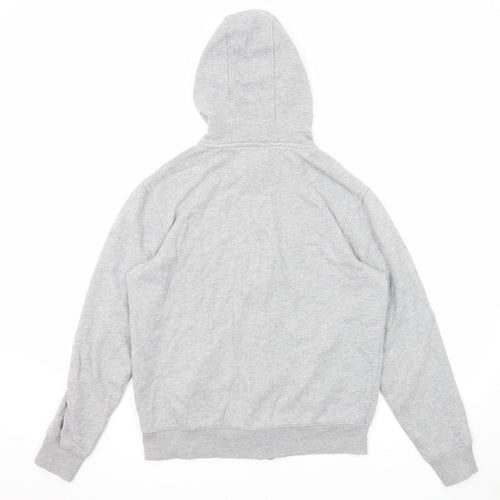 !Solid Mens Grey Cotton Full Zip Hoodie Size M