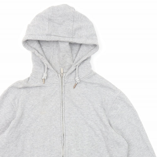 !Solid Mens Grey Cotton Full Zip Hoodie Size M