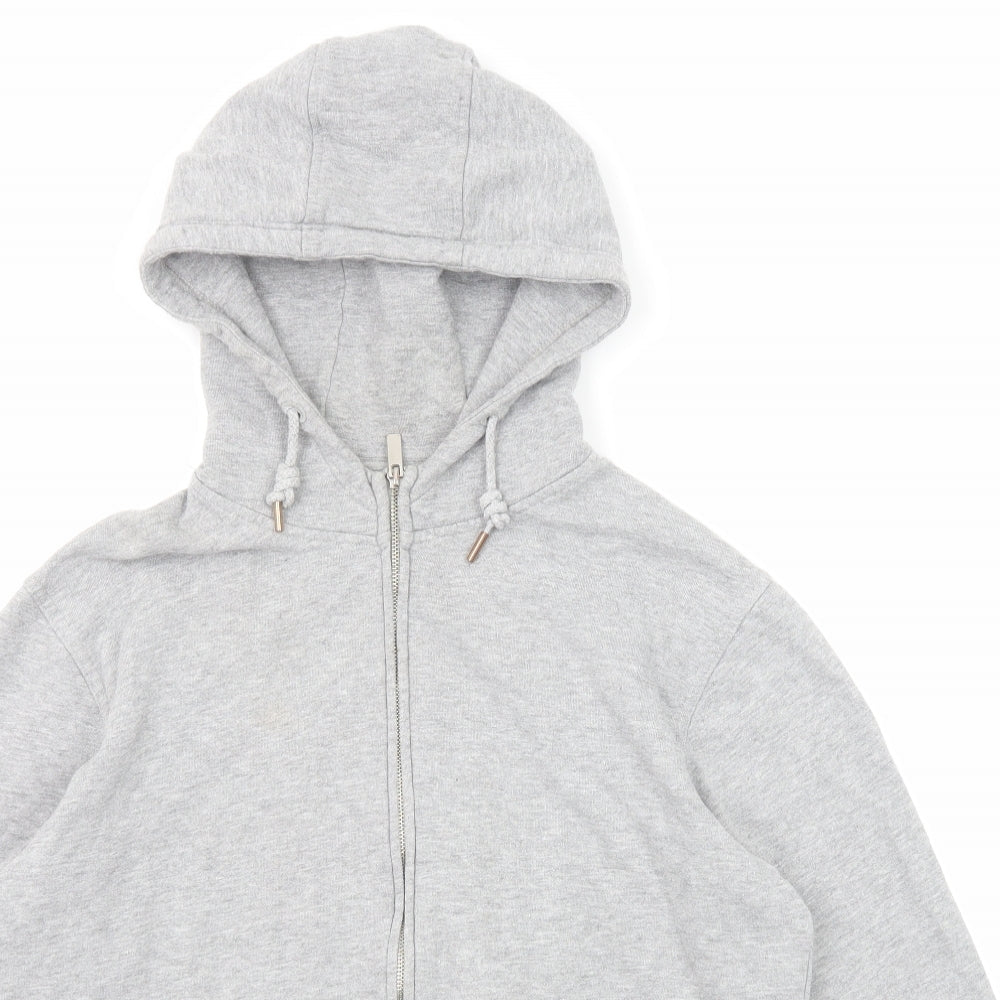 !Solid Mens Grey Cotton Full Zip Hoodie Size M