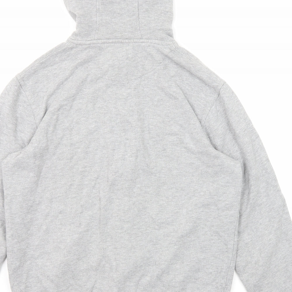 !Solid Mens Grey Cotton Full Zip Hoodie Size M