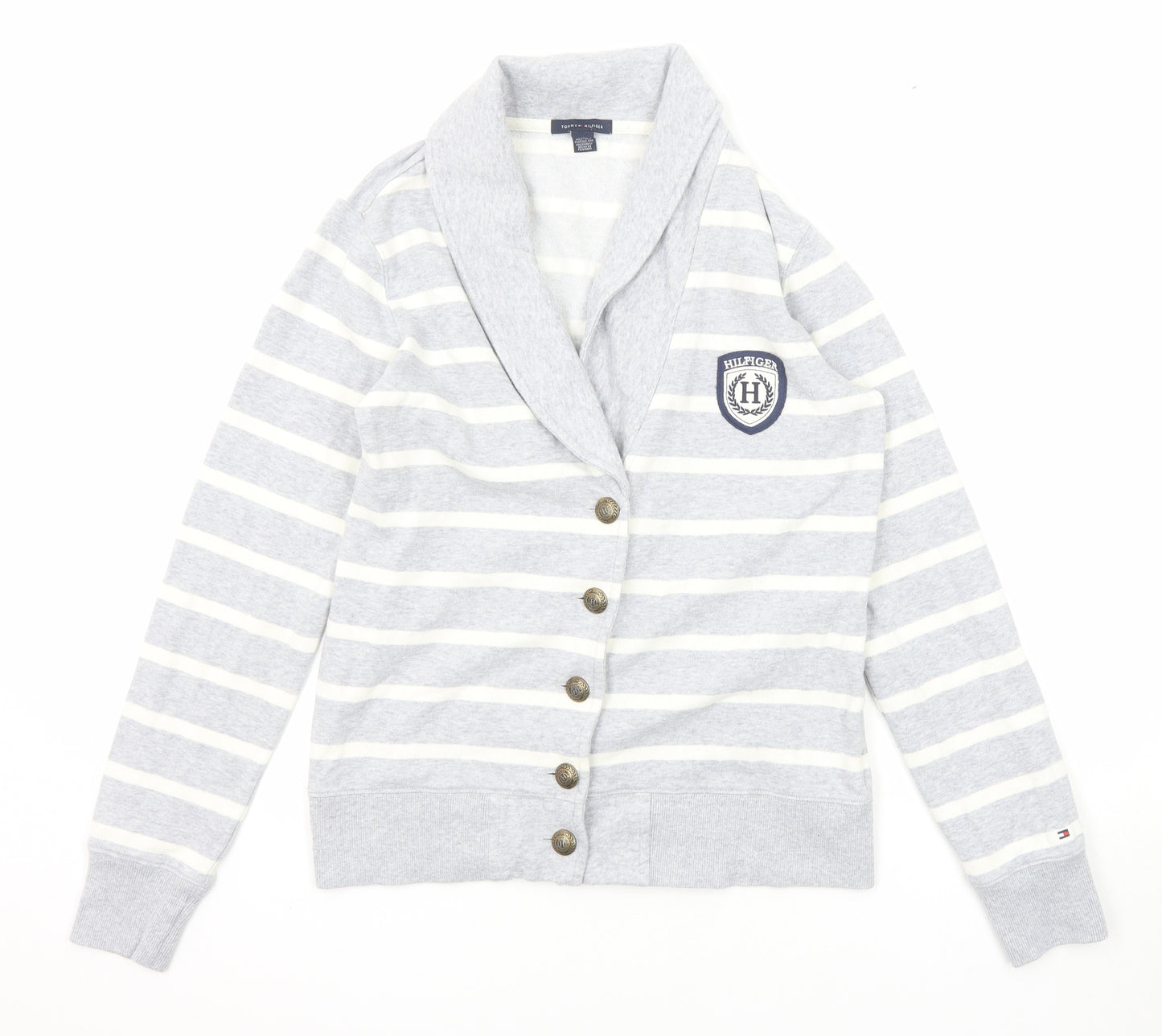 Tommy Hilfiger Womens Grey Striped Jacket Blazer Size M Button