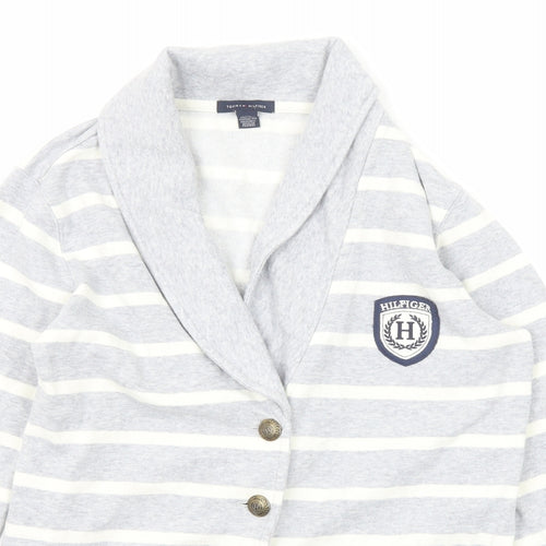 Tommy Hilfiger Womens Grey Striped Jacket Blazer Size M Button