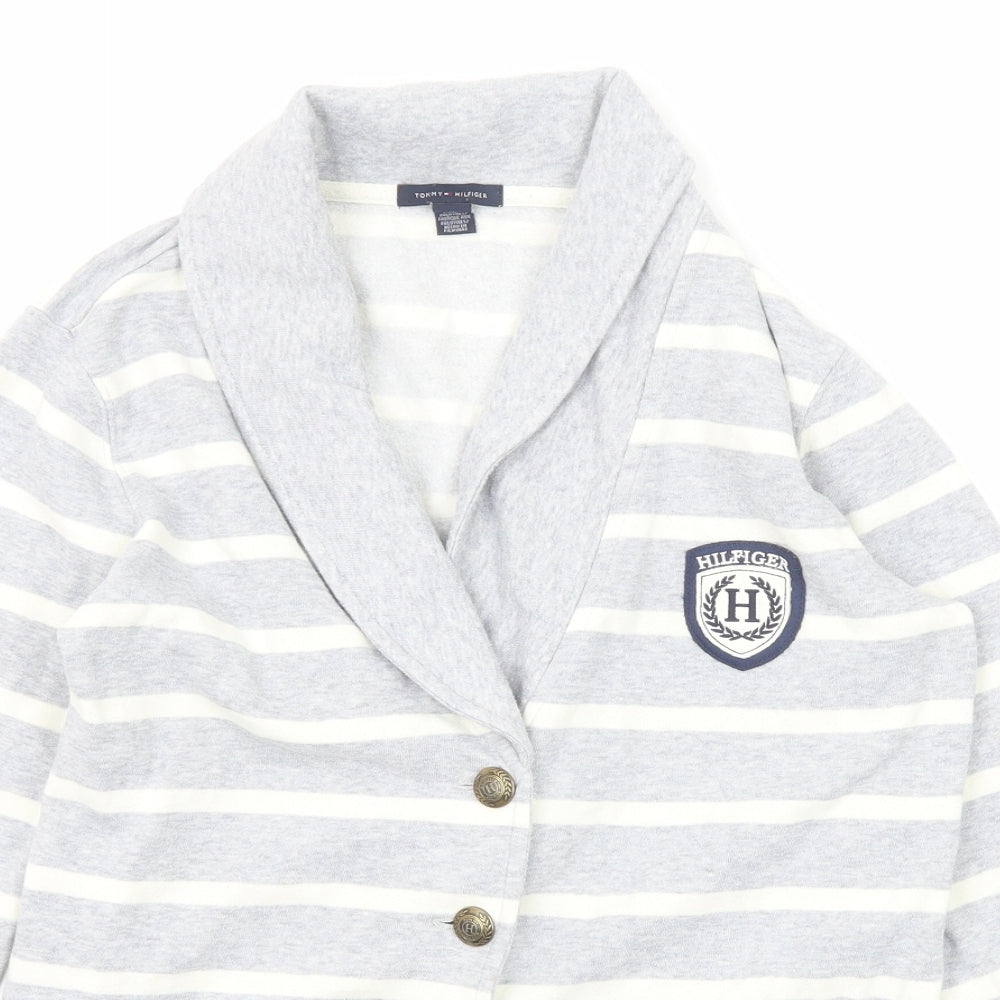 Tommy Hilfiger Womens Grey Striped Jacket Blazer Size M Button
