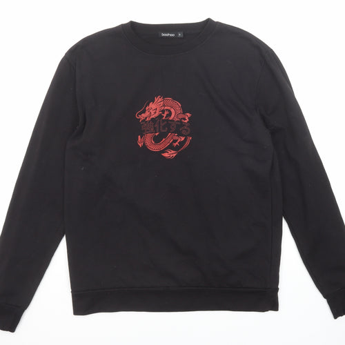 Boohoo Womens Black Cotton Pullover Sweatshirt Size S Pullover