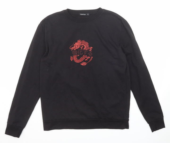 Boohoo Womens Black Cotton Pullover Sweatshirt Size S Pullover