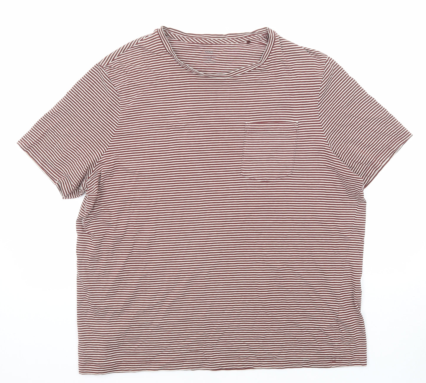 Marks and Spencer Womens Brown Striped Cotton Basic T-Shirt Size 2XL Round Neck