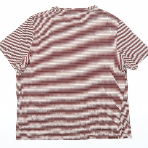 Marks and Spencer Womens Brown Striped Cotton Basic T-Shirt Size 2XL Round Neck