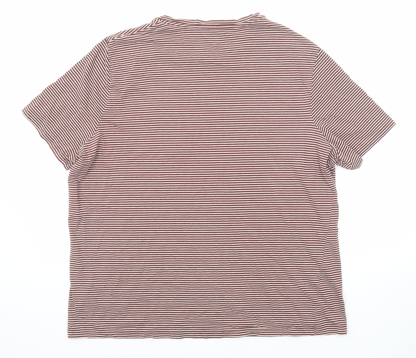 Marks and Spencer Womens Brown Striped Cotton Basic T-Shirt Size 2XL Round Neck