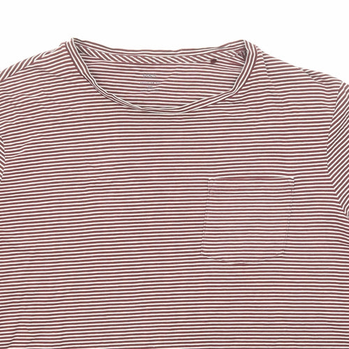 Marks and Spencer Womens Brown Striped Cotton Basic T-Shirt Size 2XL Round Neck