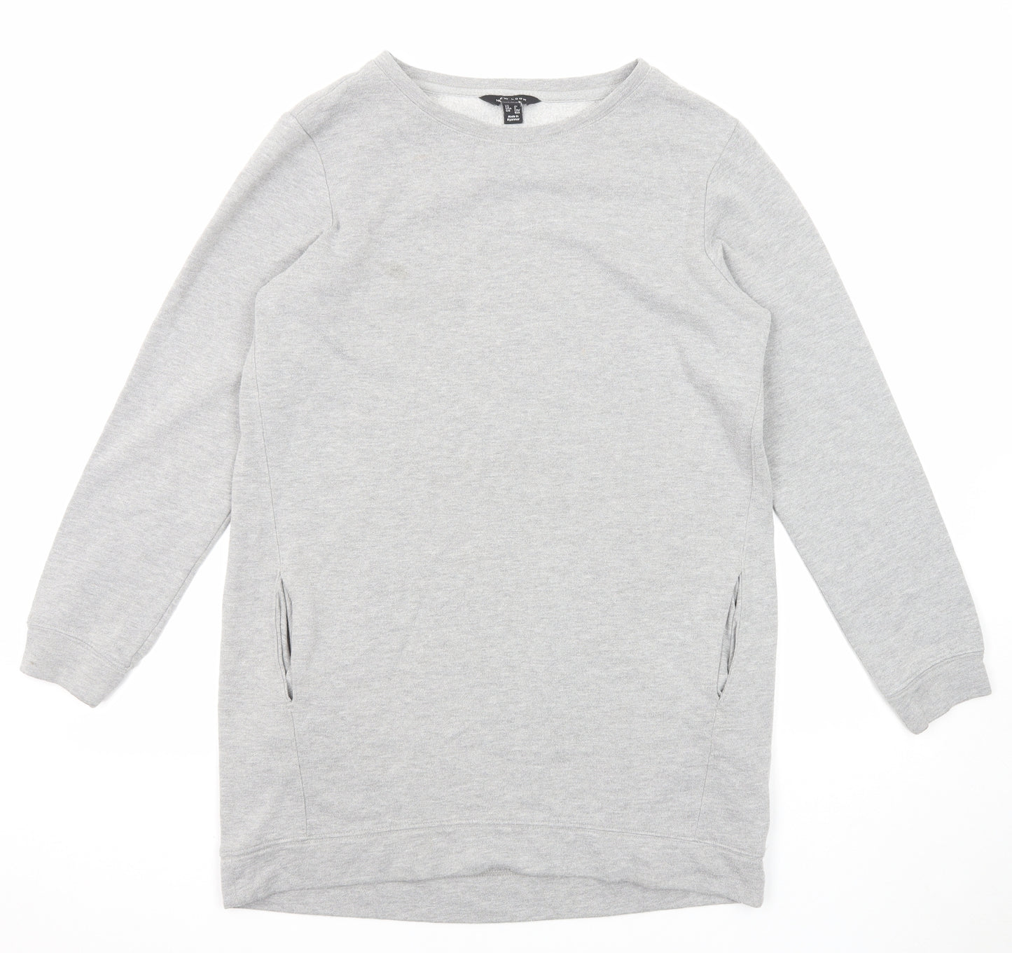 New Look Womens Grey Polyester Jumper Dress Size 12 Round Neck Pullover