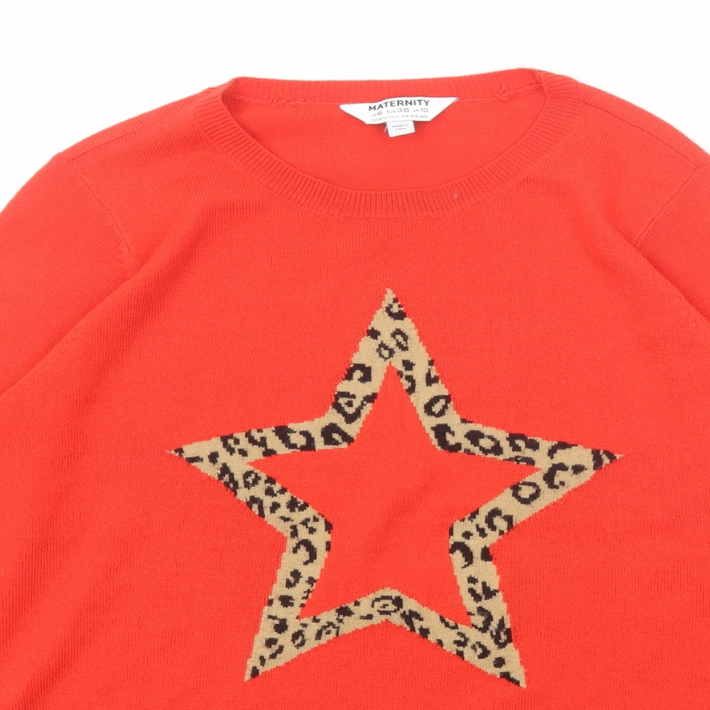 Dorothy Perkins Womens Red Round Neck Acrylic Pullover Jumper Size 10 - Star