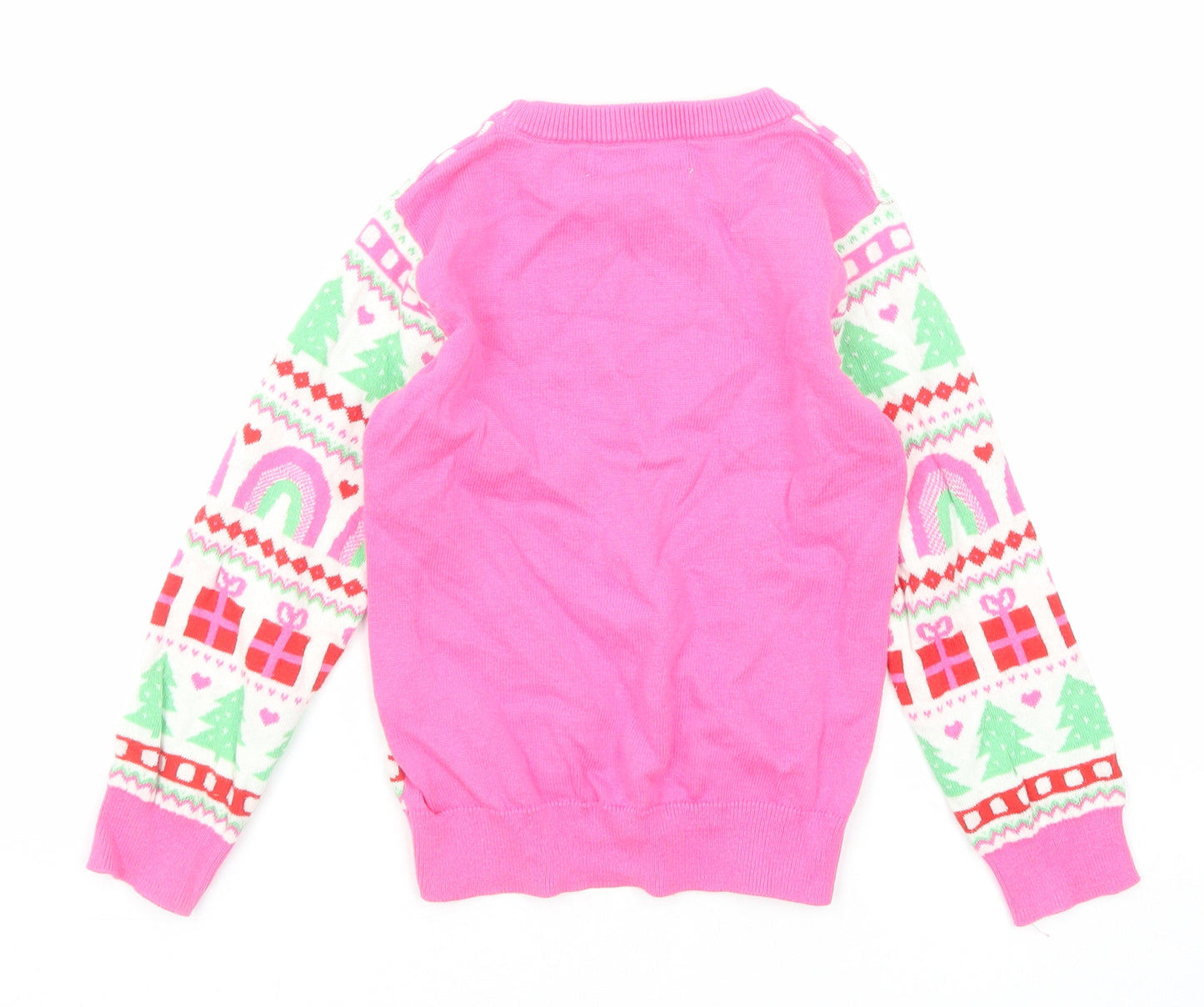 H&M Girls Pink Round Neck Geometric Cotton Pullover Jumper Size 2-3 Years Pullover - Christmas