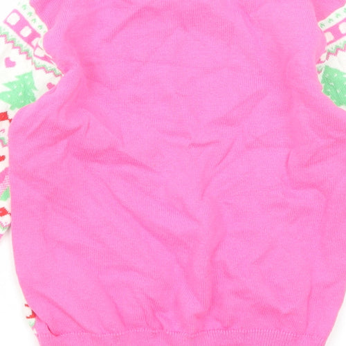 H&M Girls Pink Round Neck Geometric Cotton Pullover Jumper Size 2-3 Years Pullover - Christmas