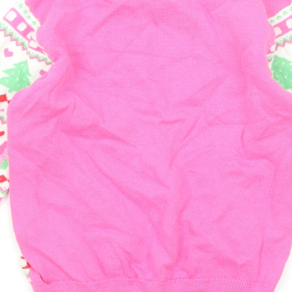 H&M Girls Pink Round Neck Geometric Cotton Pullover Jumper Size 2-3 Years Pullover - Christmas
