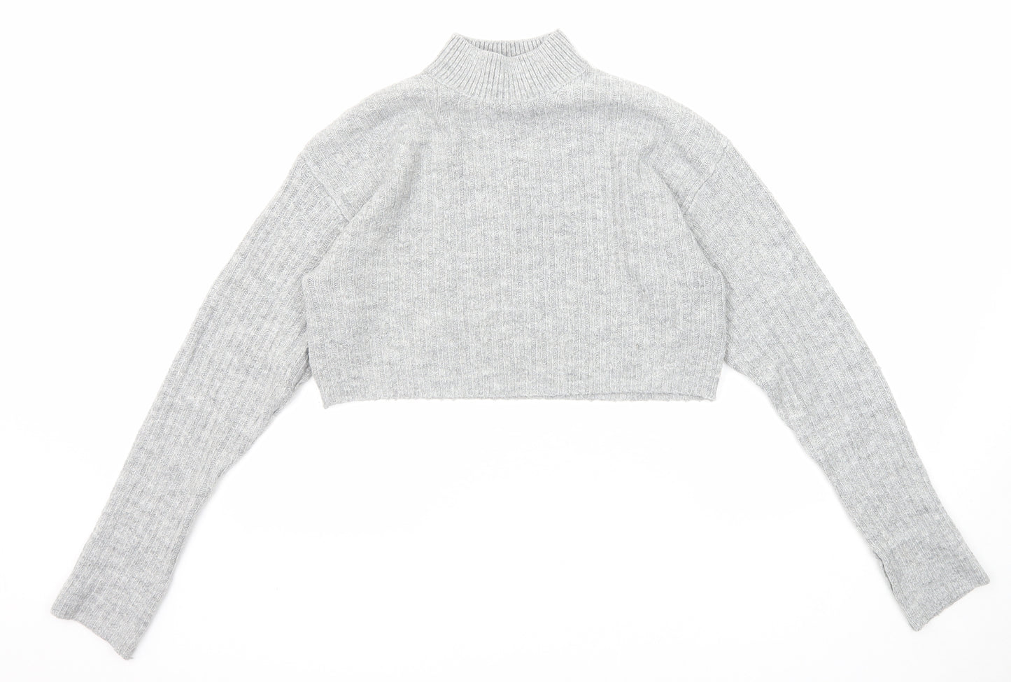 New Look Girls Grey Mock Neck Acrylic Pullover Jumper Size 10-11 Years Pullover - Cropped