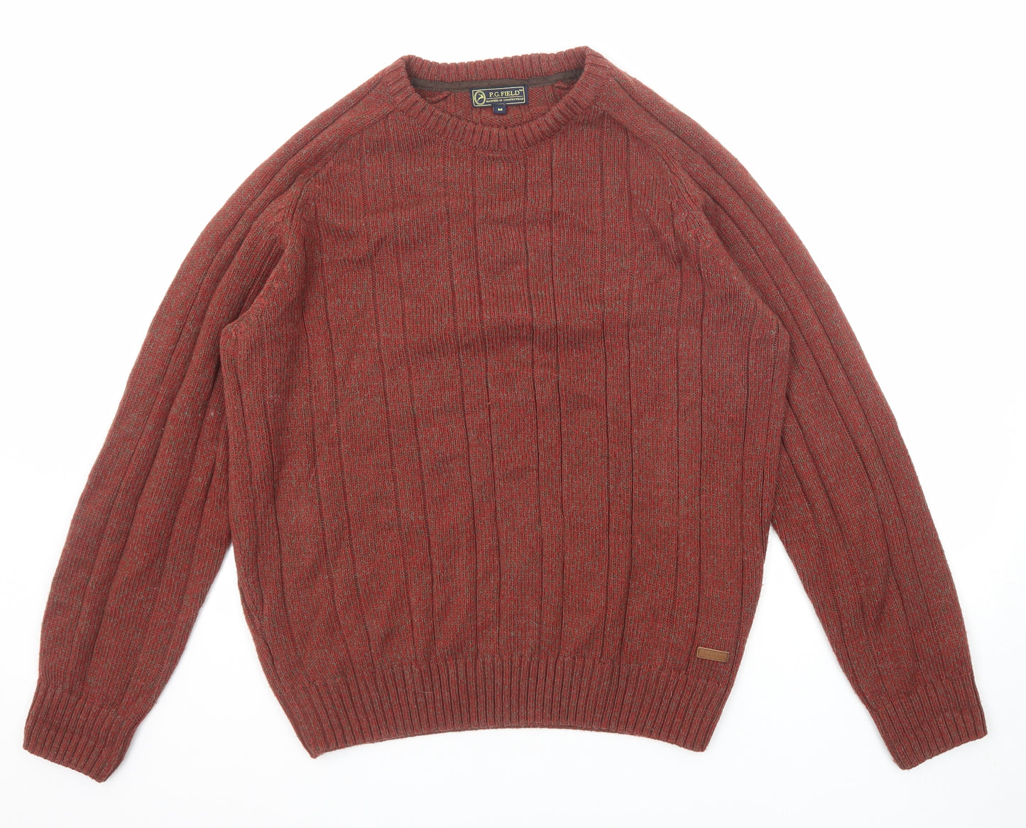 PG Field Mens Red Crew Neck Acrylic Pullover Jumper Size M Long Sleeve