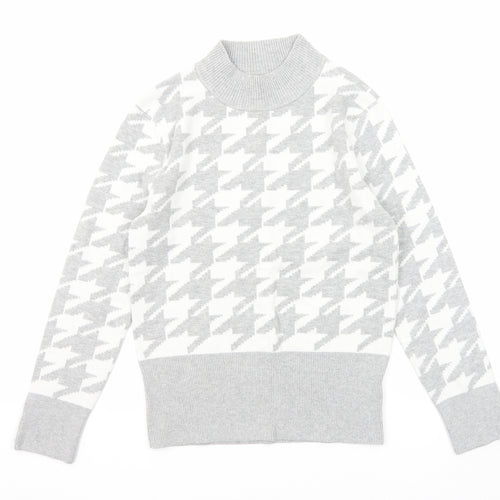 Marks and Spencer Womens Grey Mock Neck Geometric Viscose Pullover Jumper Size 12