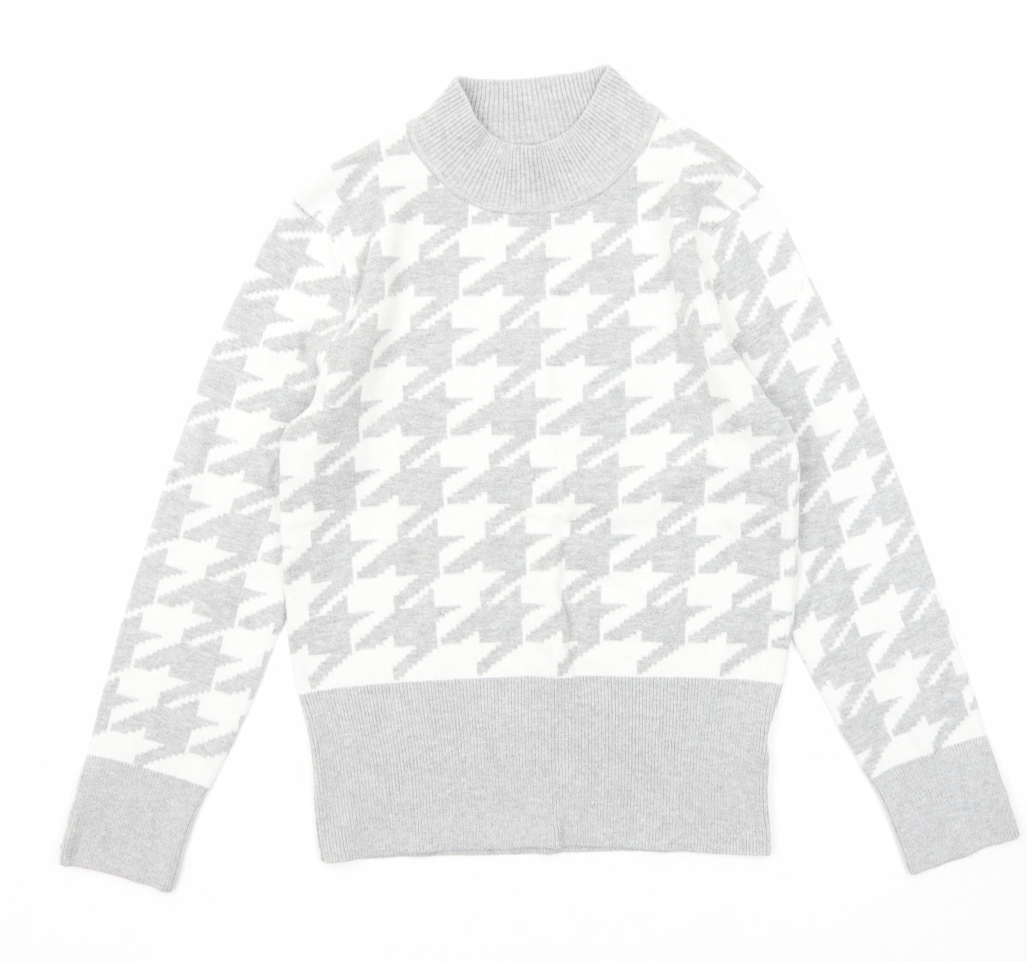 Marks and Spencer Womens Grey Mock Neck Geometric Viscose Pullover Jumper Size 12