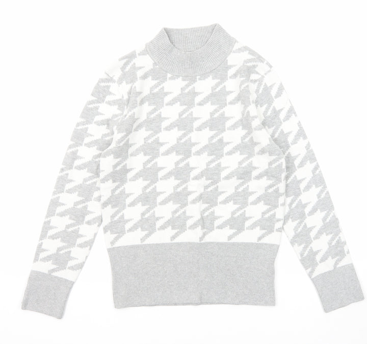 Marks and Spencer Womens Grey Mock Neck Geometric Viscose Pullover Jumper Size 12