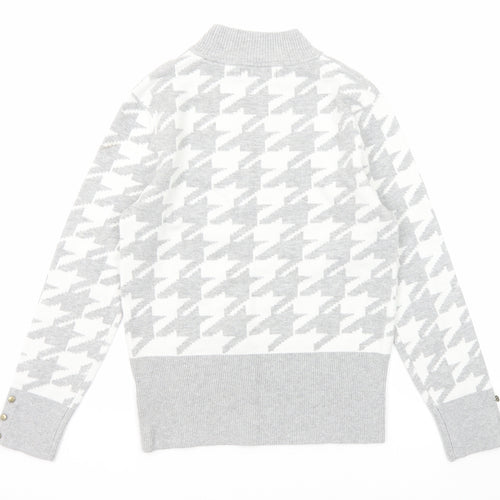 Marks and Spencer Womens Grey Mock Neck Geometric Viscose Pullover Jumper Size 12