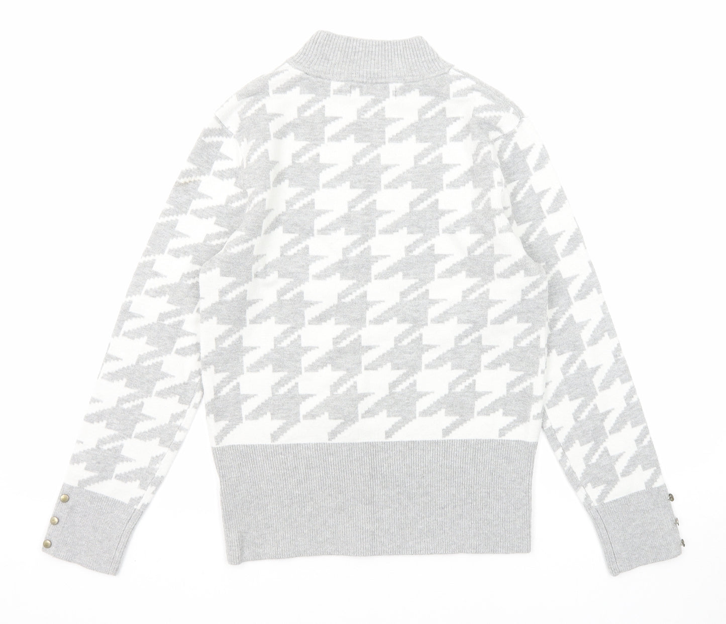 Marks and Spencer Womens Grey Mock Neck Geometric Viscose Pullover Jumper Size 12