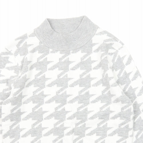 Marks and Spencer Womens Grey Mock Neck Geometric Viscose Pullover Jumper Size 12