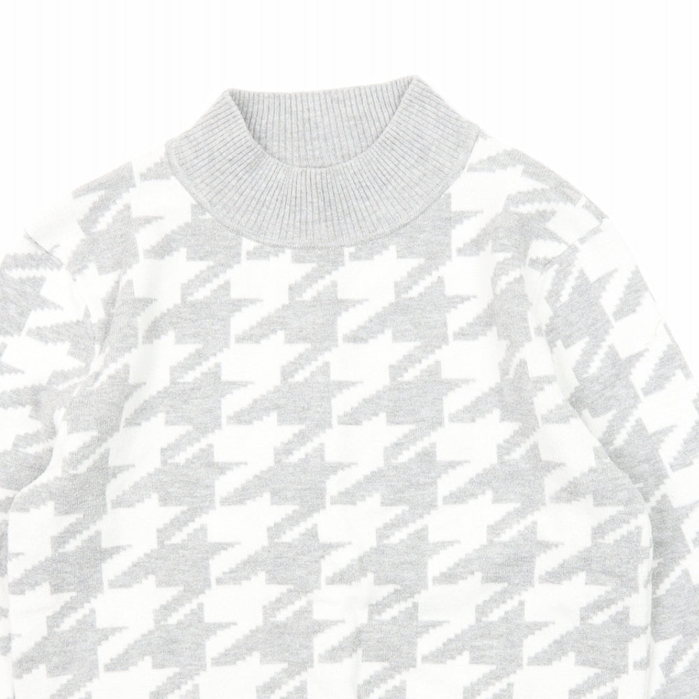 Marks and Spencer Womens Grey Mock Neck Geometric Viscose Pullover Jumper Size 12