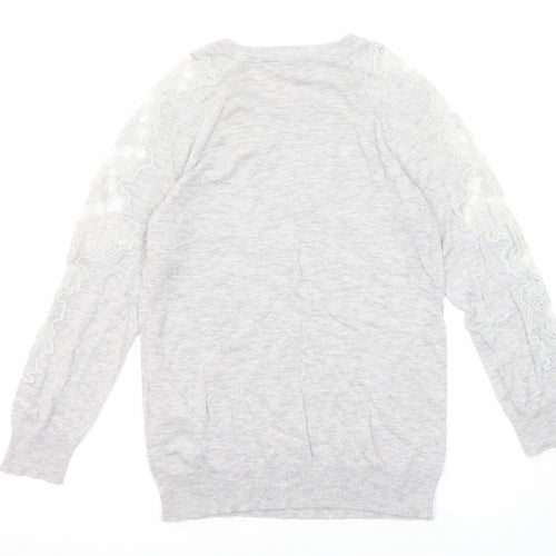 Warehouse Womens Grey Round Neck Polyamide Pullover Jumper Size 8 - Lace Details