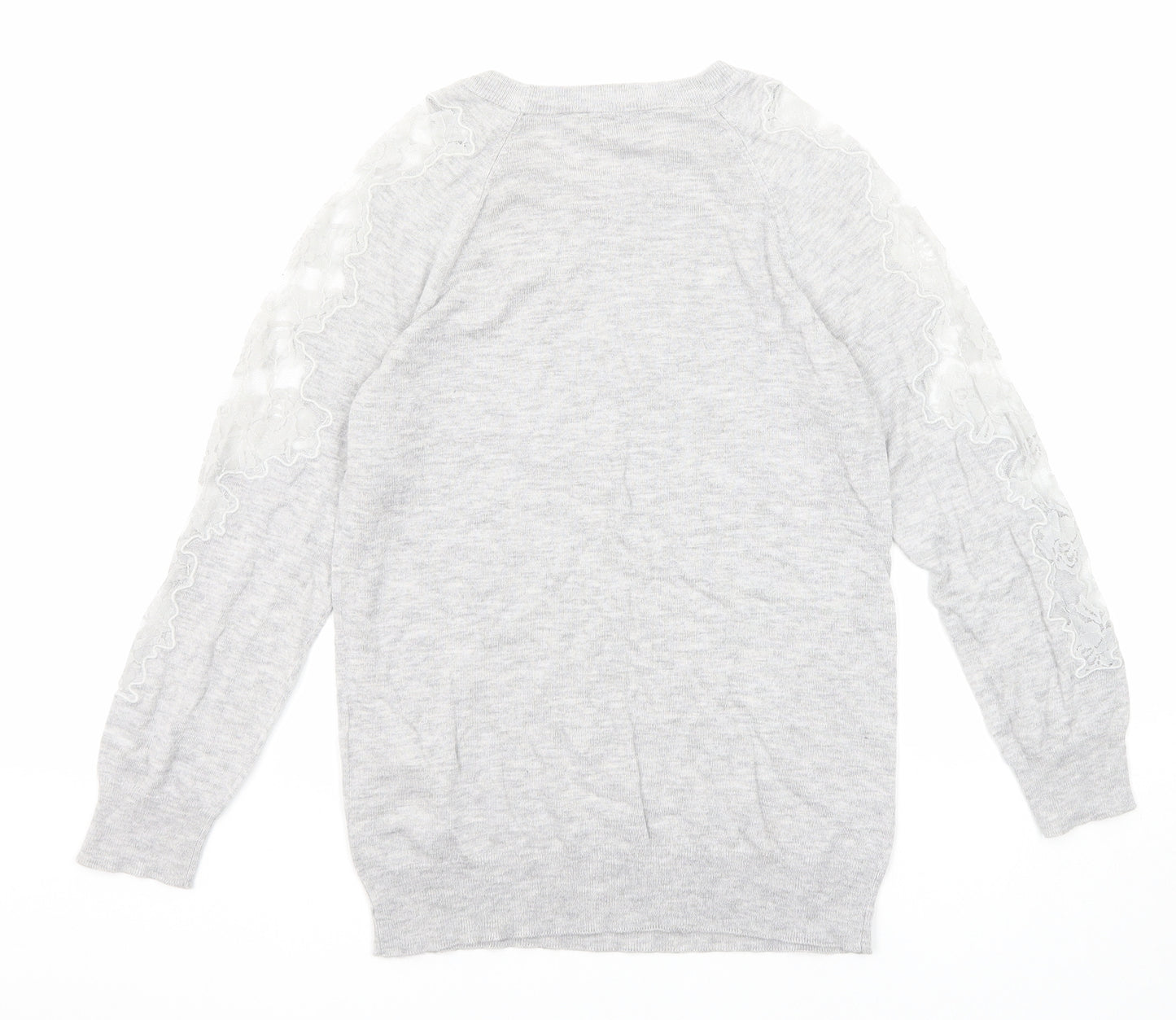 Warehouse Womens Grey Round Neck Polyamide Pullover Jumper Size 8 - Lace Details