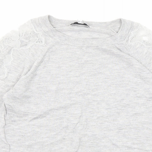Warehouse Womens Grey Round Neck Polyamide Pullover Jumper Size 8 - Lace Details