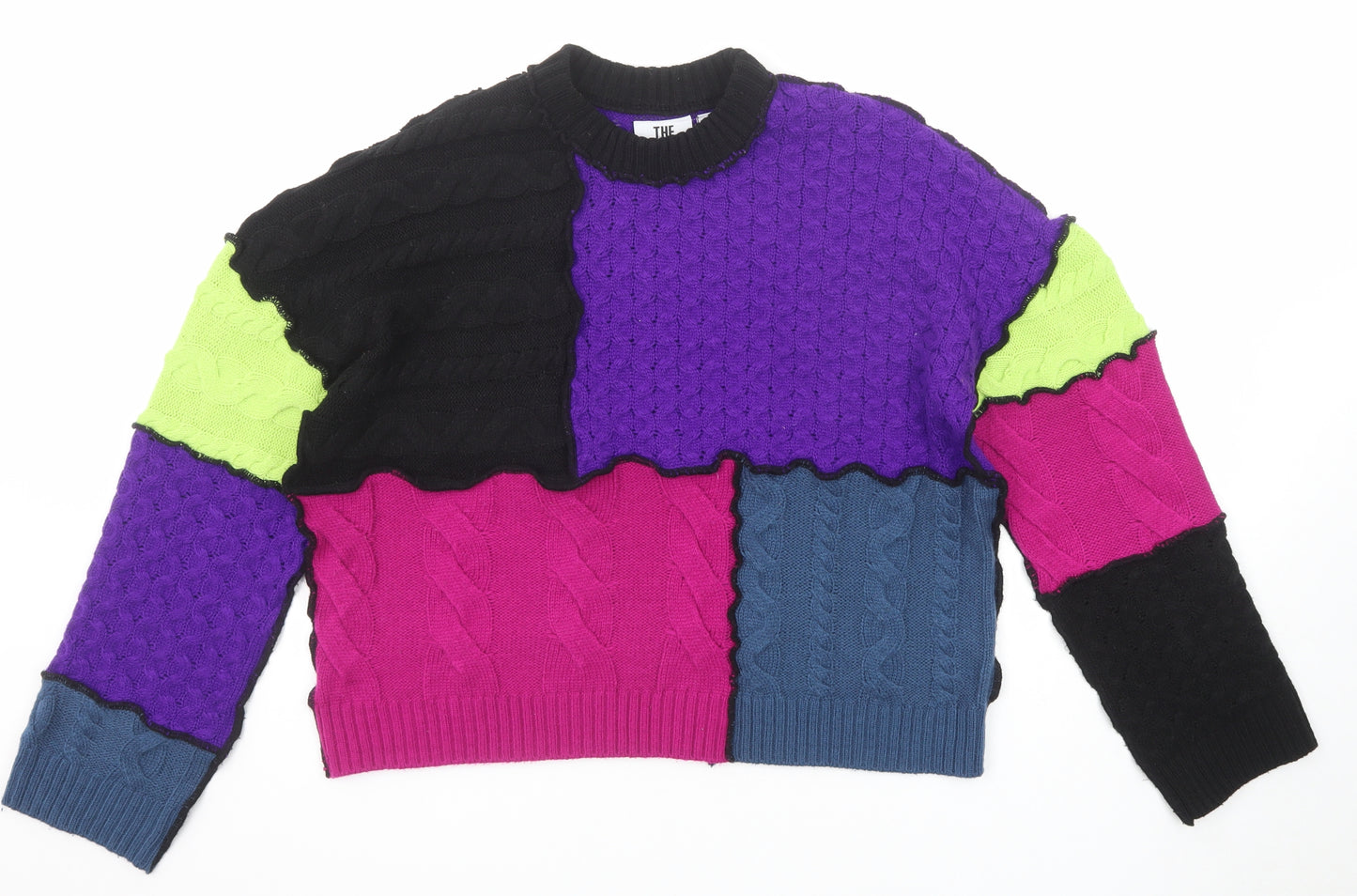 The Ragged Priest Womens Multicoloured Round Neck Geometric Acrylic Pullover Jumper Size S
