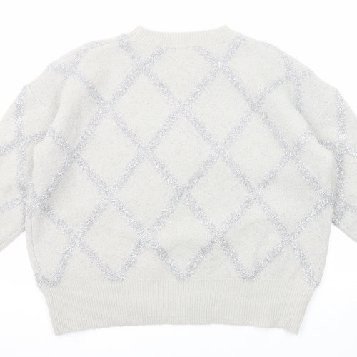 Boohoo Womens Grey Round Neck Geometric Acrylic Pullover Jumper Size L