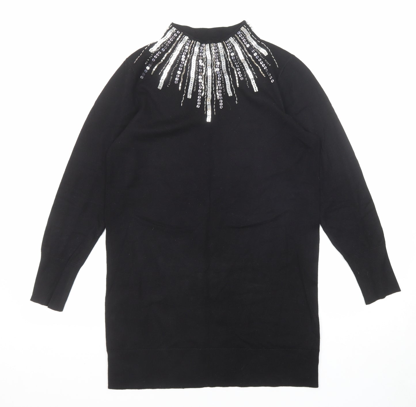 Wallis Womens Black Viscose Jumper Dress Size S Round Neck Pullover