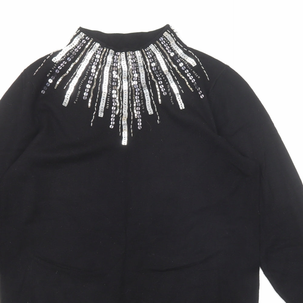 Wallis Womens Black Viscose Jumper Dress Size S Round Neck Pullover