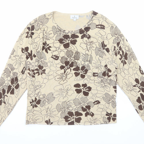 Tiffany Womens Beige Round Neck Floral Viscose Pullover Jumper Size 14 - Size 14-16