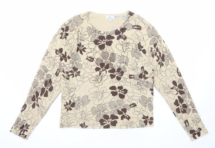 Tiffany Womens Beige Round Neck Floral Viscose Pullover Jumper Size 14 - Size 14-16